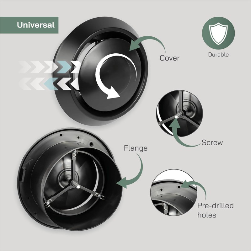 Vent Systems 5" Inch Black Plastic Universal Diffuser - Round