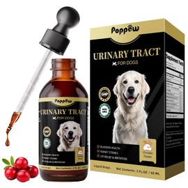 POPPAW Dog UTI Treatment & Urinary Tract Support – Natural Herbal Drops with High Cranberry Extract, Vitamin B6 for Urine pH Balance, Bladder & Kidney Function, Split Dropper, Chicken Flavor, 2Oz