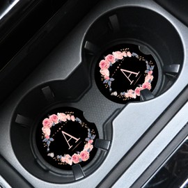 2pcs Letter A Car Coasters,Absorbent Universal neoprener Cup Holder Coasters with a Finger Notch,Car Accessories for Women&Man Interior，2.75"