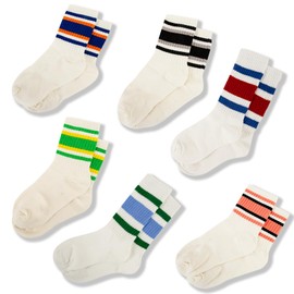 MKYSZLT 6 Pairs Crew Socks for Women Retro Striped Socks Fun Novelty Socks Sports Casual Cotton Calf Socks Ankle Socks Women