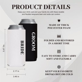 GroomBrideGifts Cute Wedding Gifts - Bride and Groom Novelty Slim Can Cooler - Engagement Gift for Couples.