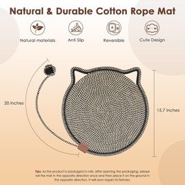 Cat Scratcher Mat, Cotton Rope Cat Scratch Pad, Round Horizontal 16.9'' Cat Scratching Pads Rug for Indoor Cats, Cat Scratch Furniture Protector for Floor, Wall, Couch, Carpet, Sofa (Black)