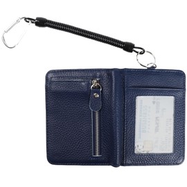 Shoebill Slim Leather Bifold Wallet for Men & Women | Compact with ID Window & Secure Chain Loop (Navy)