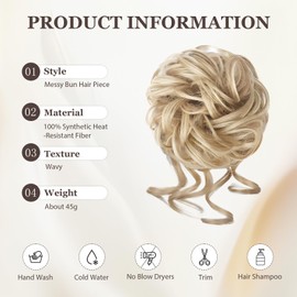 COWANIEE 3 Pcs Messy Bun Hair Piece, Curly Wavy Synthetic Hair Messy Bun Scrunchie for Women Girls (Brown, Black, Silver)