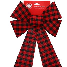 Christmas House Red and Black Buffalo Check PVC Bows, 14.5x9.625 in.