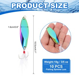 PATIKIL Fishing Spoons, 10 Pcs 3/5 oz Fishing Lures Casting Spoon Treble Hooks Jigs Hard Metal Spinner Baits for Freshwater Saltwater Salmon, Multicolor