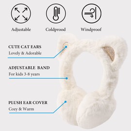 Toddler Kids Winter Earmuffs Warm Boys Girls Ear Cover Children Earmuffs With Cat Ears (White)
