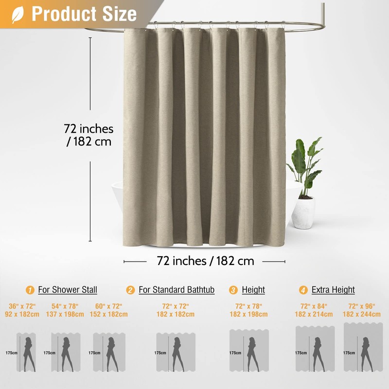 BTTN Fabric Shower Curtain - Linen Textured Weighted Cloth Shower