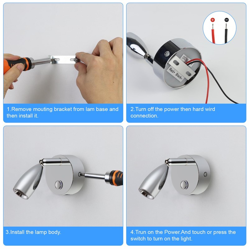 ERWEY LED Reading Lamp 12 V Motorhome Touch Dimmable 3