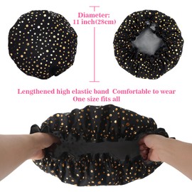 Shower Cap, Pack of 2 Waterproof Shower Caps, Shower Cap for Women, Hair Cap for the Night, with Elastic Band, Reusable Shower Caps for Girls Women (C)