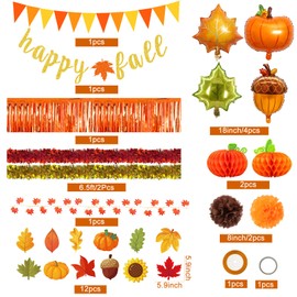Cinrobiye Fall Party Decorations Autumn Golf Cart Decoration Kits Thanksgiving Party Parade Car Decor with Fall Leaf Garland Tissue Pom Poms for Home Wedding Farmhouse Harvest Party Decor Supplies