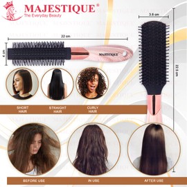 Majestique 4Pcs Paddle Hair Brush, Detangling Brush and Hair Comb Set for Men and Women, Great On Wet or Dry Hair, No More Tangle Hairbrush for Long Thick Thin Curly Natural Hair Multi-colored