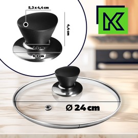 KADAX Pot Lid, Universal Glass Lid with Black Matt Handle, Heat-Resistant Lid in Various Sizes, Pan Lid, Glass Lid for Pot, Pan (24 cm)