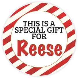 This is a Gift for Reese - 10 Pack Circle Stickers 3 Inch - Candy Cane Merry Christmas Gift Tag Present Tree Holiday Custom Name Santa Claus