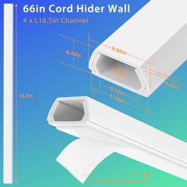 66in YCLYC Wire Covers for Cords Kit, White Wall Cord Hider Hide Cords, Cord Covers for Wires on Wall, TV Cable Hider Wall Kit, Easy to Install Cord Cover, Cable Management Wall 4XL16.5 W0.86 H0.43in