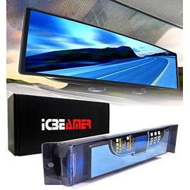 ICBEAMER 11.8" 300mm Convex Anti-Glare Blue Surface Easy Clip on Wide Angle Panoramic Blind Spot Fit Auto Interior Rear view Mirror