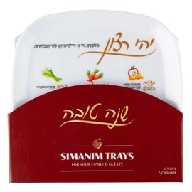 Elegant Melamine Rosh Hashanah Plates with Simanim Motifs, set of 6