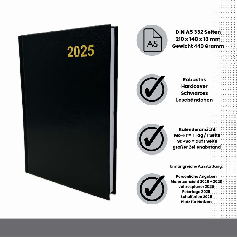 Book Calendar 2025 A5 Hardcover Executive Planner Calendar Book Daily