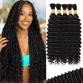 SUNNGIRL Human Braiding Hair for Boho Braids 160g 5 Bundles/Pack 18 Inch Curly Boho Hair for Braiding Knotless 12A Deep Wave Bulk Bohemian Natural Black