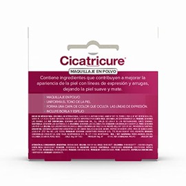 CICATRICURE Maquillaje en Polvo, Oculta líneas de expresión y unifica el tono de piel, con acabado mate, tono medio, Presentación de 10g