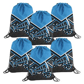 6 Pcs Cheer Drawstring Backpack Cheerleading Drawstring Bag Cheer Accessories Gifts for Cheerleaders (Blue)