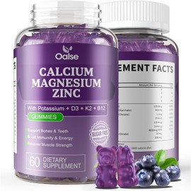 OALSE Calcium Magnesium Zinc Gummies with Vitamin D3 & K2-High Absorption Magnesium Glycinate-Muscles, Immune & Sleep Support-Sugar Free- Blueberry Flavored (1 Pack)