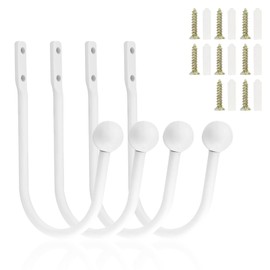 Curtain Holdbacks, 4 Pack White Metal Curtain Tie Backs Hooks Elegant Curtain Tiebacks Wall Mounted Curtains Holder U-Shaped Hook for Drapes or Hanging Items with Screws