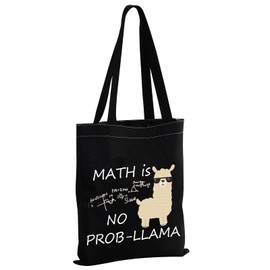 MBMSO Math Teacher Tote Bag Math is no Prob Llama Tote Bag Funny Llama Gifts for Math Lover Llama Lover Mathematician Gifts, Math Llama Tb-black, Medium