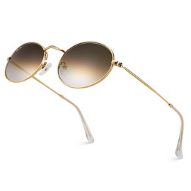 Pro Acme Glass Oval Sunglasses, Retro Small Metal Frame Trendy 90s Sun Glasses for Women Men（gold/gradient brown）