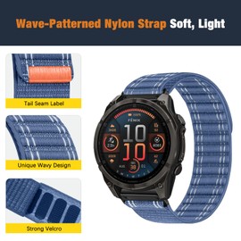 Nylon Watch Band for Garmin Tactix 8 47mm/Descent G2/Garmin Fenix 8 /Fenix E 47mm/Fenix 7/7 Pro/6/6 Pro/5/5 Plus, Forerunner 965/945, Wristband Replacement Strap for Garmin QuickFit 22 mm, Blue