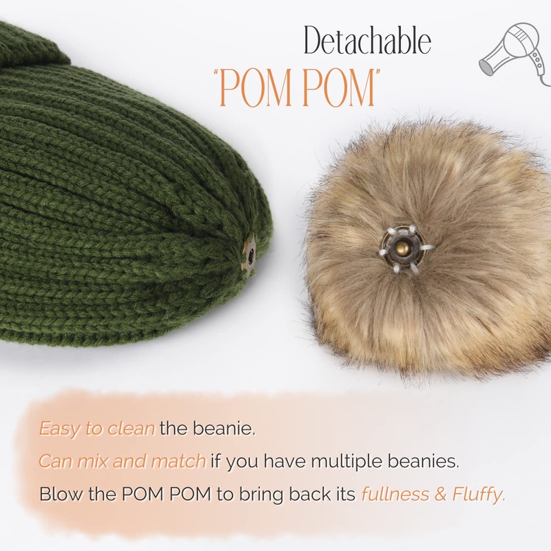 FURTALK Womens Winter Beanie Hat Fleece Lined Faux Fur Pom