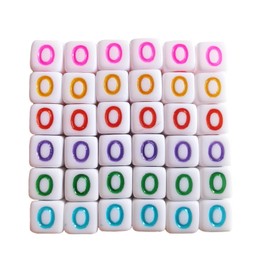 Xeahung - 200 abalorio de letras acrílicas con letras o abalorio cuadradas de color para hacer joyas, abalorio de letras para pulseras, collares, bricolaje, llavero, abalorio de letras de 6 x 6 mm (multicolor O)