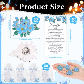 30× Forget Me Not Memorial Pins – Blue Flower Lapel Brooches with Poem Cards & Organza Bags – Funeral & Remembrance Favors for Celebration of Life – Emotional Sympathy Gift