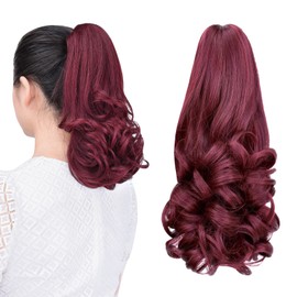 ponytail extension,12" claw clip hair extensions ponytail short curly hair Hair Extension Natural Looking Synthetic Hairpiece for Women Bburgundy