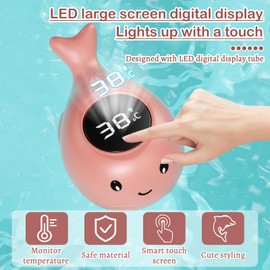 Baby bath thermometer, baby bath temperature measurement LED water thermometer, newborn water thermometer, high-precision digital display cartoon baby water thermometer(Little whale pink)