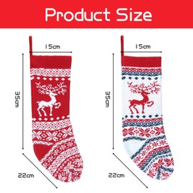 Christmas Stockings, Santa Stockings, 2, 46 cm, Large Knitted Christmas Stocking, Santa Boots for Filling, Christmas Socks for Hanging, Fireplace, Christmas Tree Christmas Decoration (Red + White Elk)