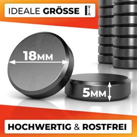 JAWA Whiteboard Magnets Black - 18 x 5 mm Large Magnets for Magnetic Board - Rustproof Board Magnets Strong - Rounded Fridge Magnets - High-Quality Whiteboard Magnets Large