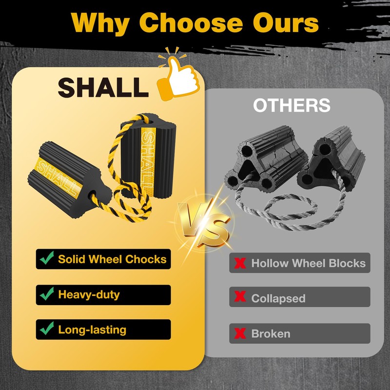 SHALL Wheel Chocks, Heavy Duty Rubber Wheel Chocks with 3