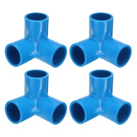 sourcing map 3 Way PVC Pipe Fittings, 3/4 Inch Furniture Grade Elbow Pipe Connector, 90 Degree PVC Elbow Side Outlet Fittings for Build PVC Furniture DIY Garden Shelves (4 Pack), Blue