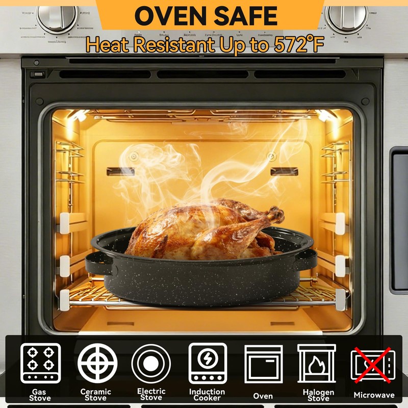 15.4” Turkey Roasting Pan With Rack and Lid, Enamel Carbon