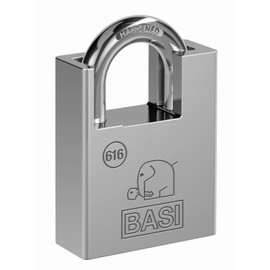 BASI Solid padlock, width 50 mm, safety lock with coated steel housing, integrated shackle protection, for indoor and outdoor use, weatherproof