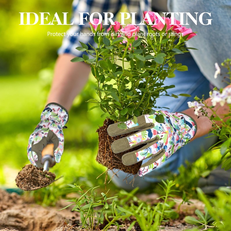 Womens Gardening Gloves, Breathable Leather Thorn Proof Garden Gloves with