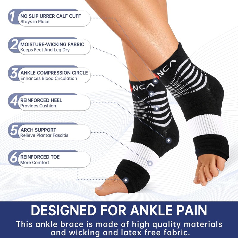 NEENCA Compression Sleeve,Foot Support,Relieves Achilles Tendonitis, Joint Pain.Grey Black M