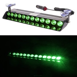 AUXMOTEC Green Led Strobe Flash Light Emergency Warning 12-Led Sucker Dashboard Interior Roof Windshield Dash Safe Caution Hazard Light with Suction Cups for Car Vehicle Boat SUV Firemen Fog DC 12V