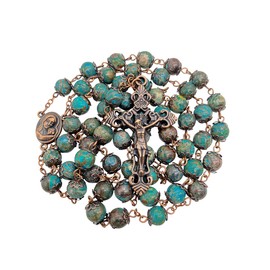 Nazareth Store Vintage Design Rosary Natural Jasper Stone Beads Necklace Holy Soil Medal & Cross Crucifix Religious Rosaries Terra Santa Jerusalem Collection