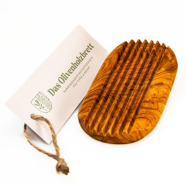 DAS OLIVENHOLZBRETT® Olive Wood Soap Dish Ribbed Oval 13 cm x 9 cm