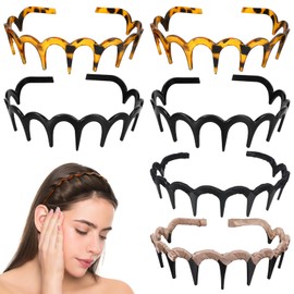 Heclia Zig Zag Headbands for Women Men, Non Slip Plastic Hair Bands with Teeth for Thick Hairs, Wavy Comb Hair Hoop Accessories, squiggly headband, 6Pcs Black and Khaki