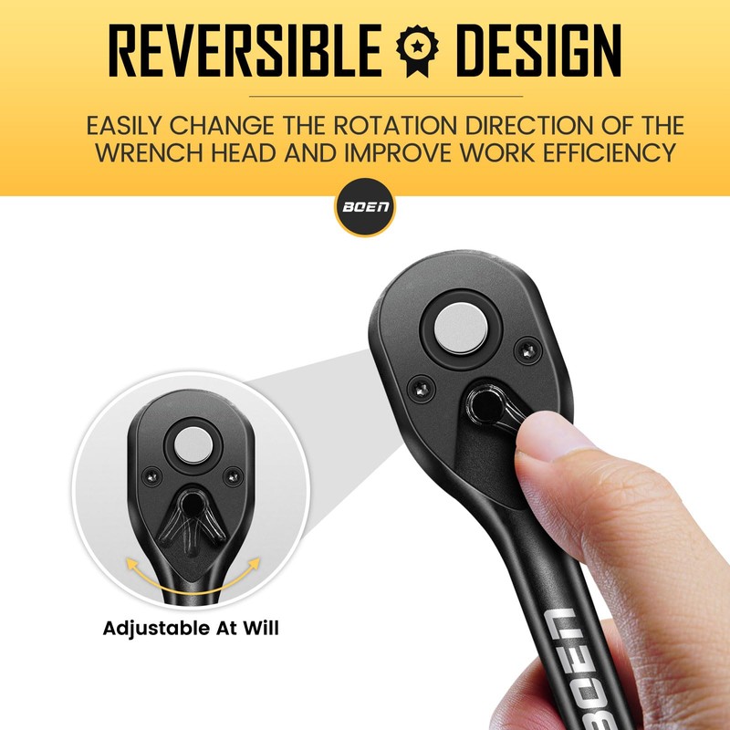 1/2 Inch Drive Ratchet, 72-Tooth Quick-Release Ratchet Wrench, 5-Degree Swing,