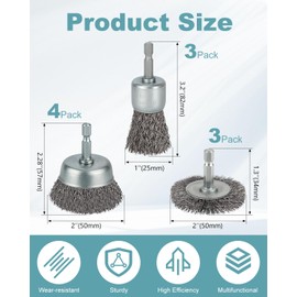 WENORA 10 Pcs Wire Brush for Drill, Coarse Carbon Steel Crimping Wire Wheel Brush, 1/4 Inch Hex Shank, Wire Cup Brush Drill Bit for Cleaning Rust, Stripping and Abrasive