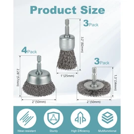 10 Pcs Wire Brush for Drill, Coarse Carbon Steel Crimping Wire Wheel Brush, 1/4 Inch Hex Shank, Wire Cup Brush Drill Bit for Cleaning Rust, Stripping and Abrasive